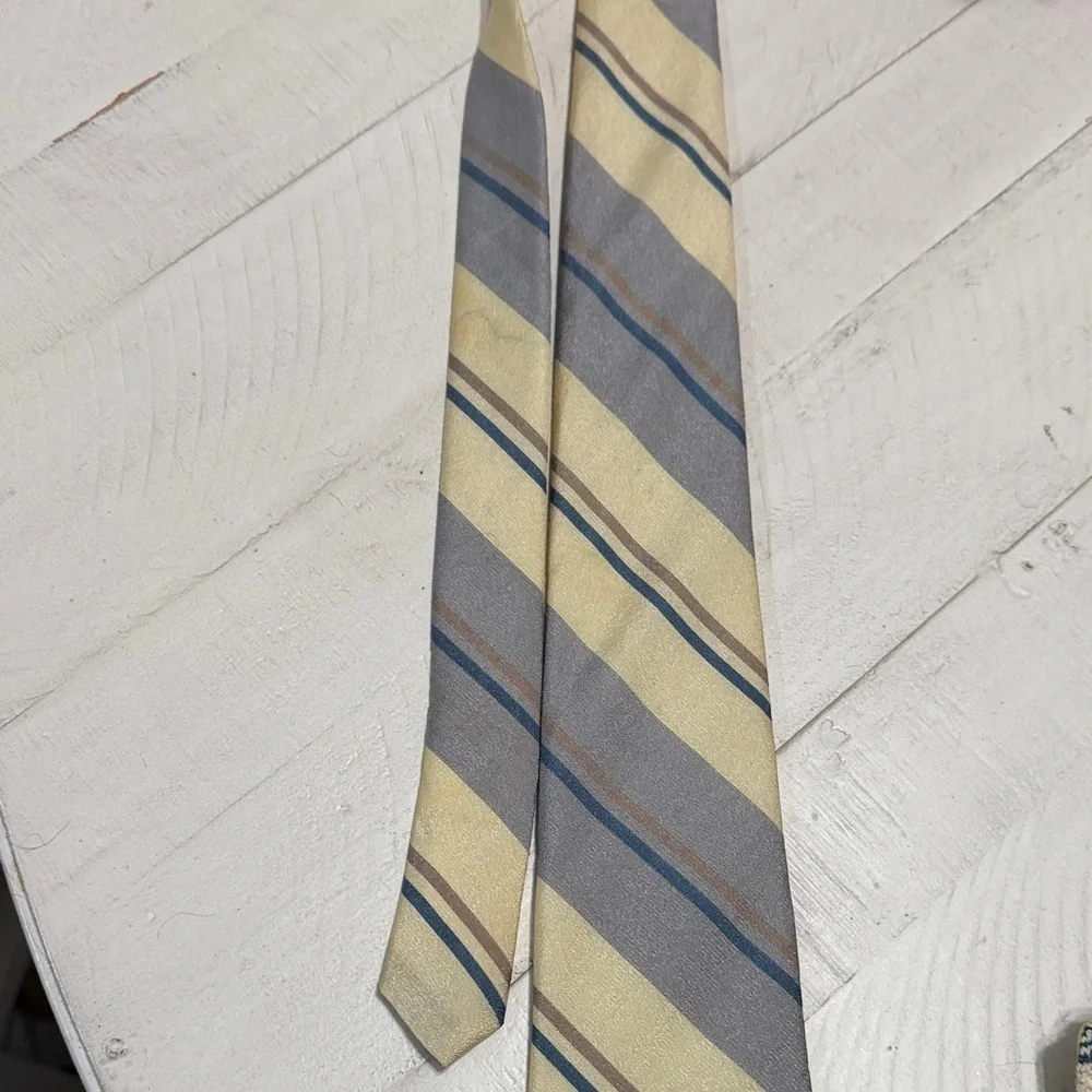 Yves Saint Laurent Striped Tie in Gray and Cream